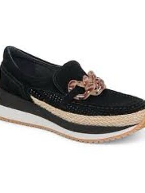 Dolce Vita Black Loafer with Rose Gold Chain Accent